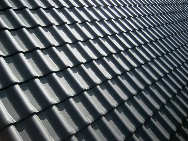 Close-up of overlapping dark roof tiles